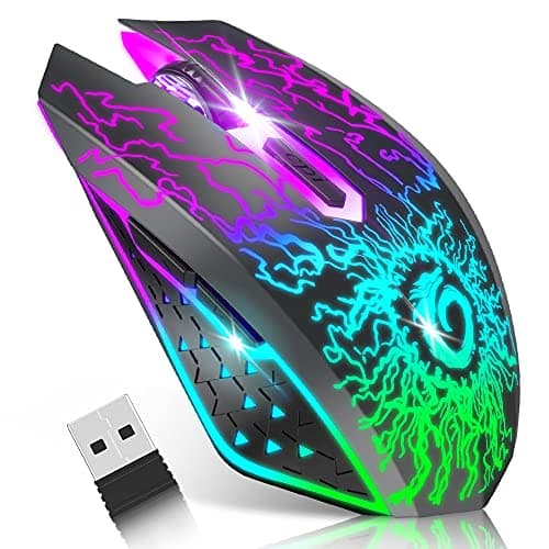 VersionTECH. Wireless Gaming Mouse, Rechargeable Computer Mouse Mice with Colorful LED Lights, Silent Click, 2.4G USB Nano Receiver, 3 Level DPI for PC Gamer Laptop Desktop Chromebook Mac-Black - Image 1