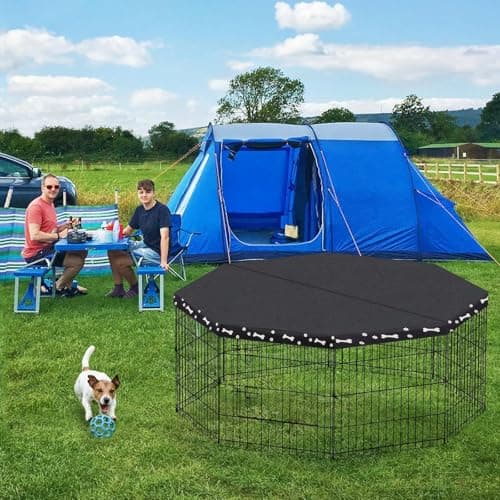 Dog Pen Pet Playpen Dog Fence Indoor Foldable Metal Wire Exercise Puppy Play Yard Pet Enclosure Indoor Outdoor 8 Panels 24 Inch with Bottom Pad (Bottom Cover Fence with Printing) - Thumbnail 6