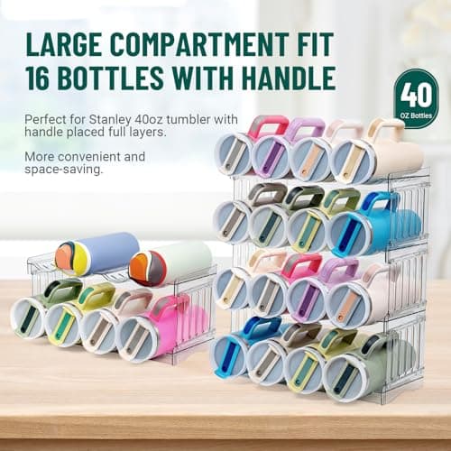 Water Bottle Organizer for Full Stanley 40 oz Tumbler with Handle, Cabinet Kitchen Pantry Organizers and Storage for Owala Stanley Cup Accessories Holder, Patented Stackable Tumbler Organizer Gifts - Thumbnail 2