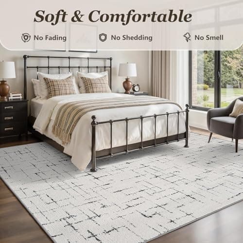 Engiw-Neutral 5x7 Area Rug for Living Room Rug-Carpet Bedroom Rugs Textured Tufted Jacquard Modern Washable Rug for Dining Room Nursery Non Slip-Black and White - Thumbnail 3