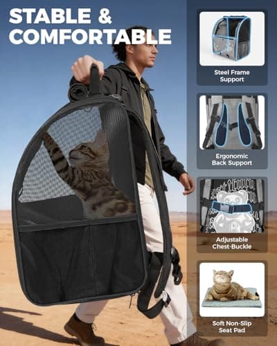 MOYSOON Cat Carrier Backpacks for Kitty Small Dog up to 15 lbs, Lightweight and Foldable Dog Backpack Carrier with Breathable mesh for Travel, Walking, Hiking, Camping and Vet (Black) - Thumbnail 6