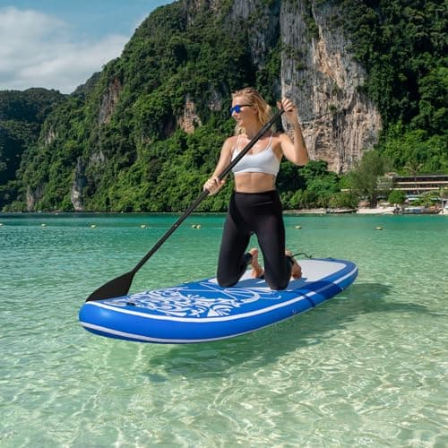 FEATH-R-LITE Inflatable Paddle Board Stand Up Paddleboards for Adults SUP with Premium Accessories Pump, Adjustable Paddle, Leash, Three Fins, Backpack (Dark Blue) - Thumbnail 6
