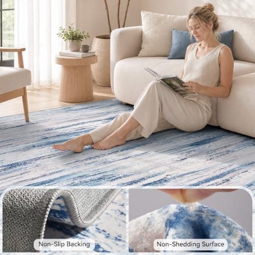 tchdio 5x7 Area Rugs for Living Room, Machine Washable Rug Modern Abstract Area Rug, Non Slip Rugs for Bedroom Rug, Soft Indoor Carpet for Living Room Office Dorm, Blue - Thumbnail 6