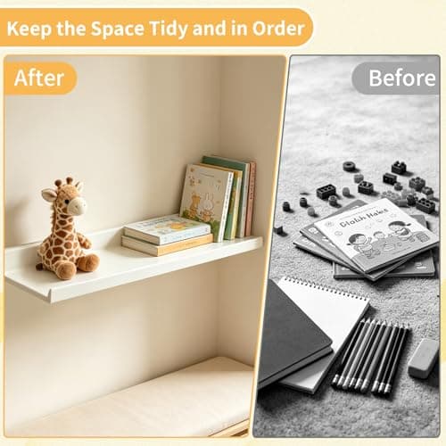 TTSZNB Floating Wall Shelf, 1-Pack White Decorative Storage Wall Ledge, Wall Mounted Picture Ledge Shelf for Bedroom, Living Room, Bathroom, Kitchen - Thumbnail 5