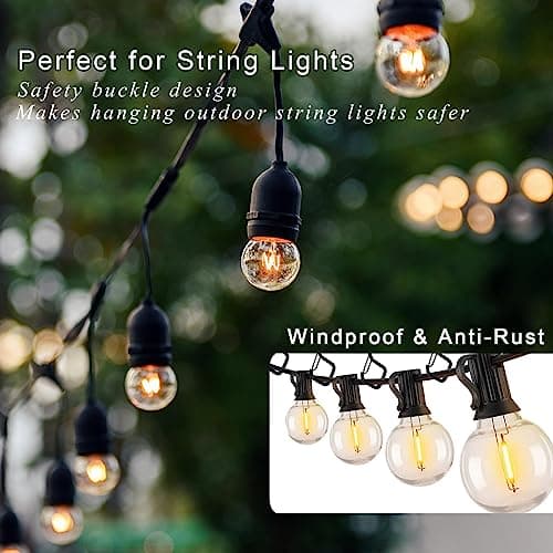 Ticway 20 PCS Q-Hanger Hooks for String Lights, Ceiling Hooks for Hanging Plants, Wind Chimes, Bird Feeders, Lanterns, Christmas Decorations (Square Hanger) Black - Thumbnail 4