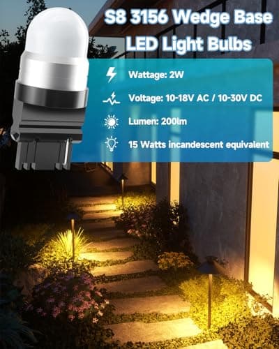 Noobibaba 3156 LED Bulb S8 Wedge LED Bulb, 12V 24V 2W 3156 S8 Landscape Light Bulbs for Outdoor Pathway Driveway Lights, 15W Halogen Bulbs Replacement Warm White 2700K 6-Count - Thumbnail 5