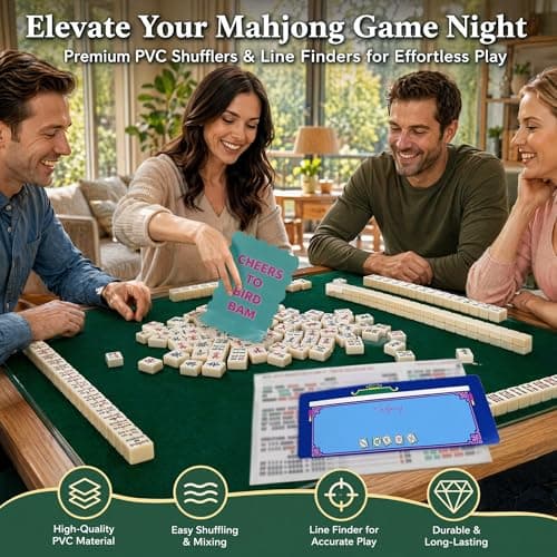 EOYVTX 2026 Mahjong Card 4PCS with 4 Packs Line Finder for Strategy Tool and Shuffler Cards 4PCS Thick PVC Tile Mixers Pecfect Mahjong Accessories and Gifts for Player and Beginners(12PCS) - Thumbnail 6