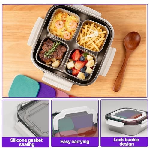 Set of 2 Snackle Box Container Stainless Steel Conntainers with Lids 10 Pack,2 Large Stainless Steel Container(1.5qt) and Set of 8 Snack Containers,Convenient to Carry,Suitable for Picnics and Travel - Thumbnail 5