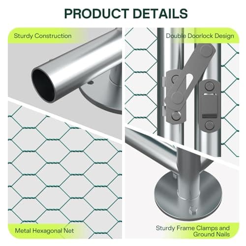 Lotfun Metal Chicken Coop – Waterproof UV-Protected Cover, Double Locking Doors，30 Chickens, Hens, Ducks & Rabbits, Waterproof UV-Protected Cover, Double Locking Doors (157.2" L x 117.6" W x 79.2" H) - Thumbnail 5