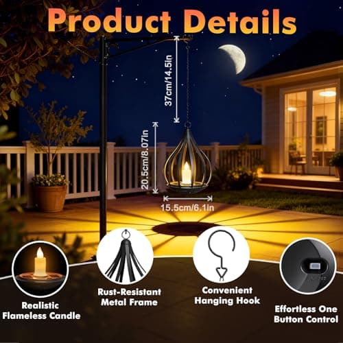 Solar Lanterns Outdoor Waterproof,Hanging Solar Lights Outdoor with Flickering Flameless Candle,Gifts for Women Mom Grandma,Outdoor Solar Lanterns for Garden Patio Backyard Pathway Decor, 2 Pack - Thumbnail 4