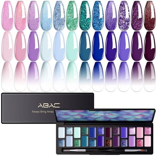 ABAC Solid Gel Nail Polish,Ombre Gel Nail Polish,Pat Paint Nail Gel-24 Colors Blue Pink Purple Shimmer Hema Free Gel Polish w/Pro Brush Soak Off LED Gift for Women