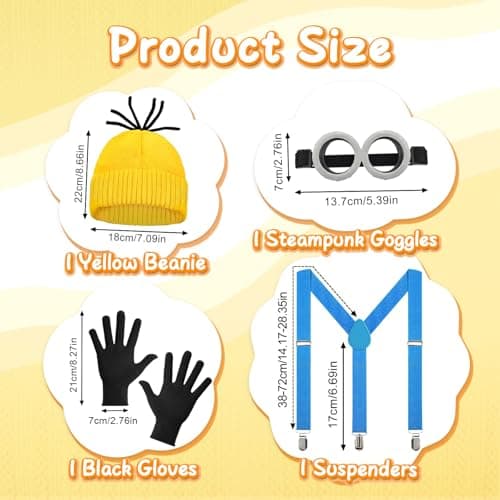 Aursy 4 PCS Easter Halloween Costumes for Men Women Adults, Yellow Beanie, Steampunk Goggles, Black Gloves, Suspenders, Party Set Decorations, Easter Costumes Party Cosplay - Thumbnail 5