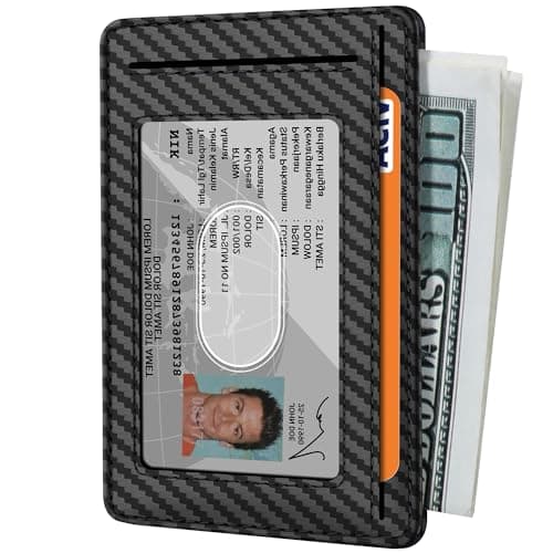 Travelambo Front Pocket Minimalist Leather Slim Wallet RFID Blocking Carbon Fiber Texture(Black) - Thumbnail 2