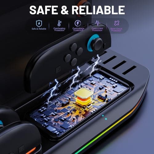 RunSnail Charging Dock for Nintendo Switch 2, Magnetic Fast Charger for 4 JoyCons with RGB Lighting, All-in-One Charging Station with 12 Game Card Storage Slots - Thumbnail 6