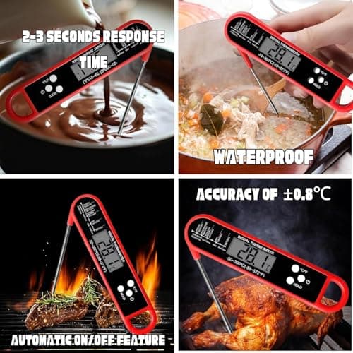 HFLYJPYW Meat Thermometer Digital for Grilling and Cooking - Waterproof Ultra-Fast Instant Read Food thermometers with Backlight & Calibration for Kitchen, Deep Fry, BBQ, Grill LCD (Black) - Thumbnail 6