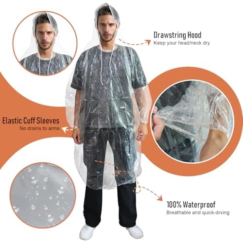 NVioAsport Ponchos Family Pack, (8 Pack) Rain Poncho for Adults and Disposable Emergency Rain Ponchos - Thumbnail 5