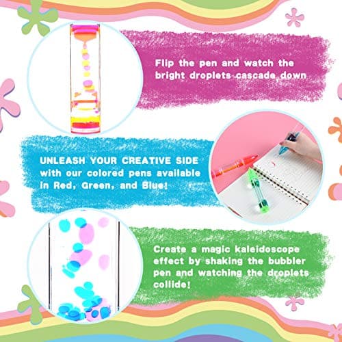3 Pack Liquid Pen with Extra Refills, Retractable Ballpoint Pen with Colorful Liquid Bubbles, Calming Sensory Fidget Toy for Kids Adults, Novelty Gift for Valentine, Back to School, Christmas - Thumbnail 4