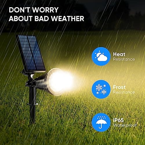 KEV 800 Lumens Solar Spot Lights Outdoor,18 LEDs Solar Flood Lights with 2 Modes &Adjustable &IPX65 Waterproof,Solar Spotlight for Driveway/Backyard/Patio Landscape/Tree/Garage(Warm White,2 Pack) - Thumbnail 6