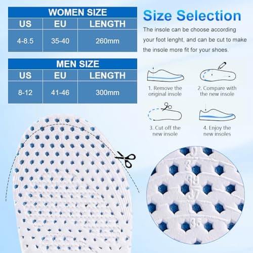 XINIFOOT 3 Pairs Elastic Shock Absorbing Shoe Insoles Breathable Honeycomb Sneaker Inserts Sports Shoe Insole Replacement Insoles for Men (Blue) - Thumbnail 2
