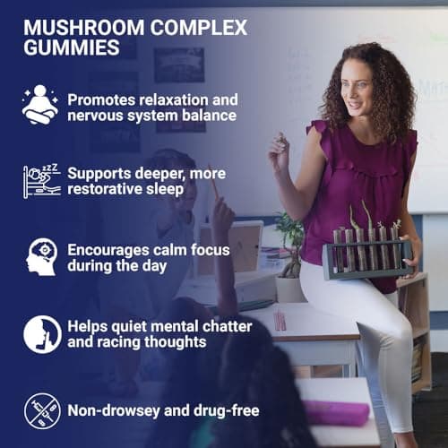 Zenium - Mushroom Complex 90 Gummies of 5000mgs of Lions Mane, 1000mgs of Reishi, Cordeyceps & More | Relieve, Tension, Worry & Irritability | Calm Mind & Body | Ayurvedic | Natural Relief Supplement - Thumbnail 4