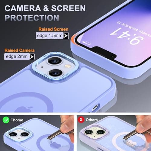 Thomo Strong Magnetic for iPhone 13 Case & iPhone 14 Case [Compatible with Magsafe] Translucent Matte Slim Shockproof Women Girl Anti-Fingerprint Protective Case for iPhone 14/13 6.1", Light Purple - Thumbnail 6