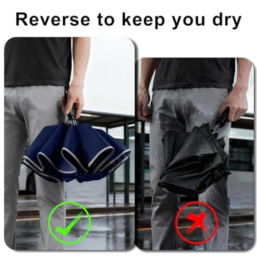 Lejorain Compact Inverted Reflective Umbrella - Automatic Folding Reverse LED Umbrella Travel Windproof Umbrellas for Rain - Thumbnail 4