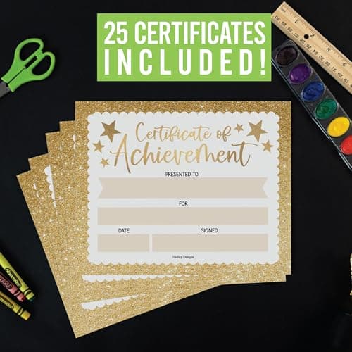 Classroom Award Certificates for Students -25 Certificate of Achievement Awards, Gold Star Certificate Paper, Preschool Graduation Certificates for Kids, Kindergarten Diploma, Star Student Honor Roll - Thumbnail 2
