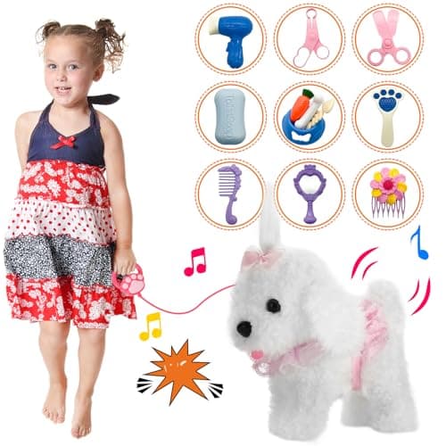 GOBRILLFUN Remote Control Robot Dog, Electronic Plush Puppy Dog Toy, Interactive Toys, Walks, Barks, Shake Tail, Stuffed Animal Gift for Girl and Boy Age 3-6 Year Old (White) - Thumbnail 6