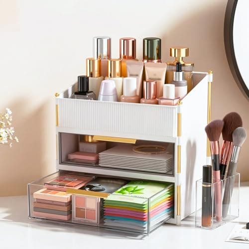 Asdbko Large Capacity Makeup Organizer Countertop with Brush Holder, Vanity Skincare Perfume Storage Box for Bathroom, Mother's Day Birthday Anniversary Teen Girl Gifts for Women Mom - Image 1