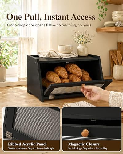 TIRYIUOU Bread Box for Kitchen Countertop: Large Capacity Farmhouse Bread Bin with Acrylic Window, Storage Container for Homemade Bread, Large Bread Holder for Kitchen Counter, Pantry Shelf - Thumbnail 4