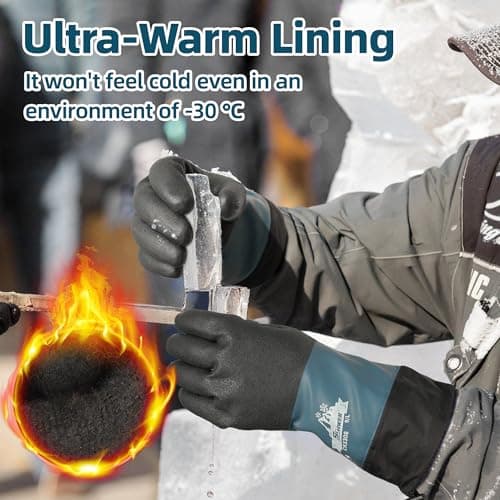 Schwer 100% Waterproof Winter Work Gloves, Long Freezer Glove with Water-based PU Coating, Ultimate Warmth, Non-Slip, Thermal Glove for Outdoor Activities & Daily Work, Hiking, Camping, Washing, L - Thumbnail 2
