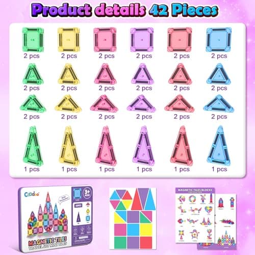 Coodoo Mini Magnetic Tiles Set with Iron Box, Travel Essentials Portable Magnet Building Blocks, Montessori Educational Sensory Toys for Toddlers 3+ Boys Girls Birthday Gift Classroom Must Haves - Thumbnail 2