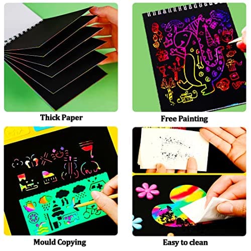 JUNQIU Scratch Paper Art for Kids, 2 Pack Bulk Rainbow Scratch Paper Crafts Toys for 3 4 5 6 7 8 9 10 Years Old Girls Kids Birthday Gifts - Thumbnail 4