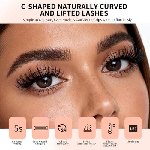 KiiNii Heated Eyelash Curler, Electric Eyelash Curler with 4 Temperature Settings, LED Display, 5S Fast Heating, Type-C Rechargeable Lash Curler, Long-Lasting Curl Styling Tool for Women - Black - Thumbnail 3