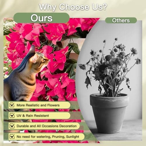 capirosa Artificial Flowers for Outdoors Fake Hot Pink Bougainvillea Hanging Flower Decoration, 2Pcs Realistic Faux Silk Plants Long Trailing Vines, Spring Decor for Porch Patio Balcony Planter Yard - Thumbnail 3