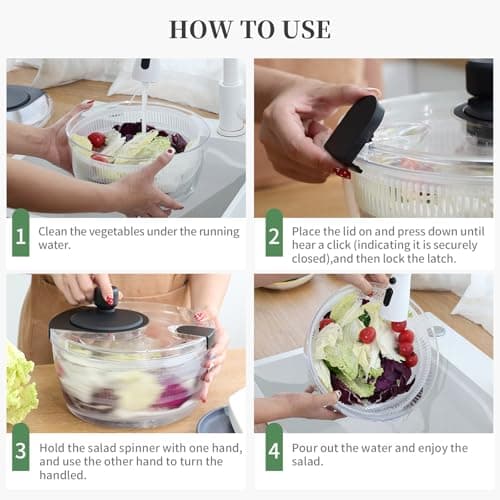Salad Spinner Large, Fruit Washing Bowl with Strainer, Quick and Easy Use Lettuce Spinner, Fruits and Vegetables Washer, Lettuce Salad Dryer, Kitchen Essentials (4L/4.23Qt) - Thumbnail 6