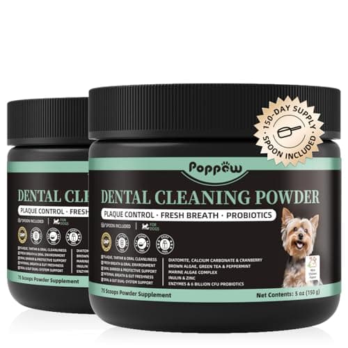 POPPAW Dog Dental Powder, Teeth Cleaning Powder, Plaque & Tartar Off, Fresh Breath Support, No Brushing Oral Care, Mint Chicken Flavor, 150 Servings