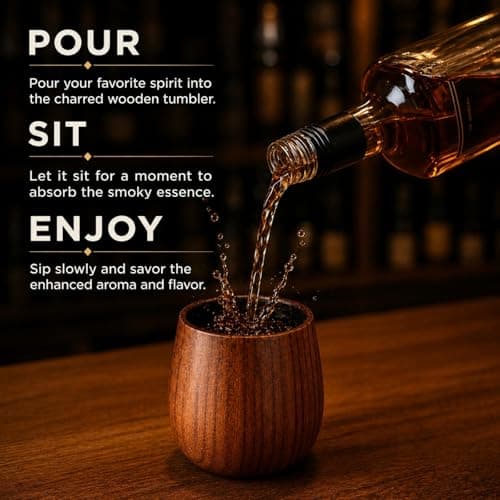Lotnafee 2 Pack Charred Wooden Whiskey Glasses – Bourbon Tumblers for Men with Burnt Interior – Old Fashioned Cocktail Cups – Gifts for Dad, Men, Brother, or Whiskey Lovers - Thumbnail 3
