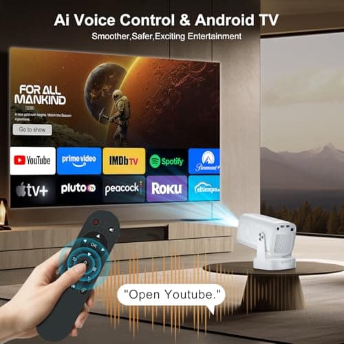 [ Auto Focus & Keystone / 1080P Native ] Mini Projector with Wifi and Bluetooth 5.4, Portable Projector for Outdoor Movies/Bedroom, Built in Apps, Smart Proyector 4K Support (2026 Upgrade, White) - Thumbnail 6