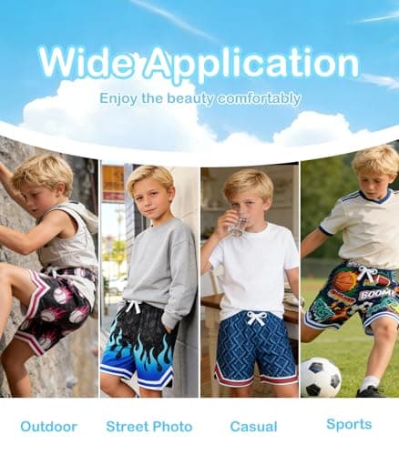 Cozople Boys Sports Shorts Size 8 Kids Grey Mosaic Print Running Short Lightweight Basketball Shorts Casual Daily Wear - Thumbnail 6