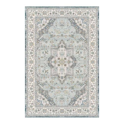 OHWPEAT Area Rugs 5x7, Washable Rugs for Living Room, Bedroom, Blue Floral Rug, Vintage Boho Indoor Soft Carpet for Dining Room, Low Pile Rugs for Office, Farmhouse - Thumbnail 5