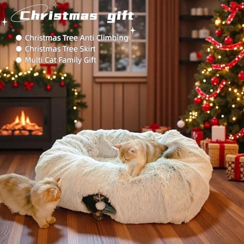 XxingSheep Extra Large Cat Tunnel Bed for Indoor Cats Peekaboo Cat Cave Donut with Center Mat - Thumbnail 2