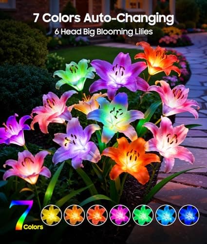 LETMY Solar Garden Lights, 4 Pack Solar Flower Lights with 6 Head Bigger Lily Lights, IP65 Waterproof Solar Lights Outdoor, Decorative Lights for Garden, Patio, Yard, Flower Bed - Thumbnail 2