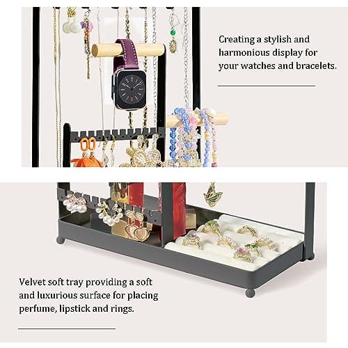 coobest Jewelry Organizer, Jewelry Holder Organizer w/36 Earring Organizer and 10 Necklace Holder, Velvet Ring Holder & Jewelry Dish,Jewelry Display Stand for Room Decor, Mother‘s Day Gifts for Mom - Thumbnail 6