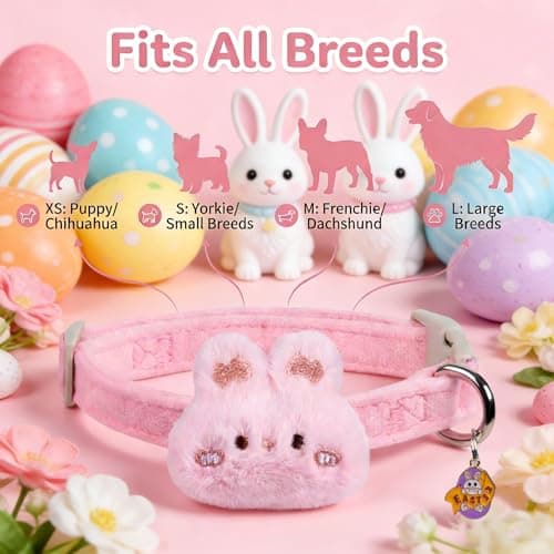 Cute Easter Dog Collar for Puppy Small Medium Large Dogs with Removable Bunny/Rabbit, Pink Girl Dog Collar for Easter, Birthday, Wedding, Daily Wear and Photoshoots (Easter, M: for Medium Dog) - Thumbnail 4