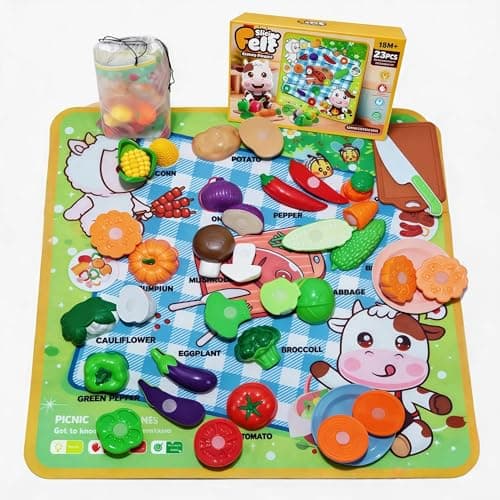 Zymari Pretend Play Food for Kids Kitchen with Pattern-Matching Felt Board, Cutting Toy Food with Storage Bag, Fake Fruit Learning Toys for Toddlers Boys Girls,Gift for Children Birthday (Vegetables) - Image 1