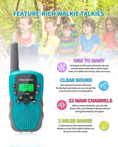 FAYOGOO 3 Pack Walkie Talkies for Kids Long Range 2 Miles,Rechargeable Kids Walkie Talkies with Flashlight,Built-in Battery,Toys Gifts for 3-12 Year Old Boys Girls, Christmas Birthday Gifts - Thumbnail 3
