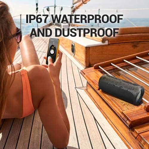 Wireless Waterproof Bluetooth Speaker - Portable Speaker Loud with Built-in Subwoofer and Tweeter, Extra Bass, Stereo Sound, IP67, Colorful Lights for Party, Outdoor, Camping - Black - Thumbnail 6