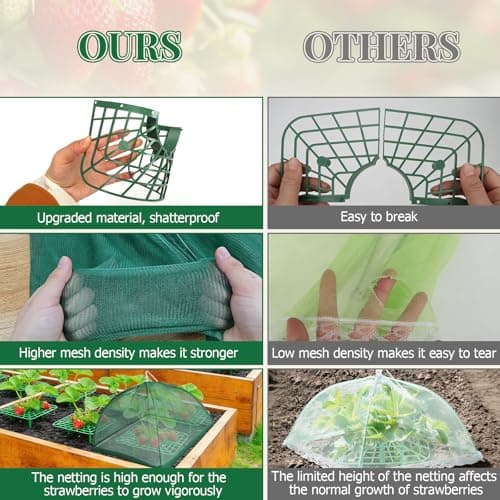 6 Sets Strawberry Plant Support with Mesh Plant Cover, Strawberry Growing Rack Kit with 24 Iron Plant Nails for Garden, Strawberry Growing Frame with Protective Net for Strawberries Tomatoes Veggies - Thumbnail 3