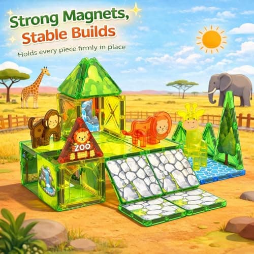 LATI Magnetic Tiles Building Set, Zoo World Animal Magnet Blocks with Giraffe, Lion & Bear, STEM Build & Play Toy for Kids Ages 3-8, Educational Gift for Boys & Girls - Thumbnail 5